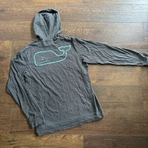 Vineyard Vines Charcoal Hoodie with turquoise whale logo on back